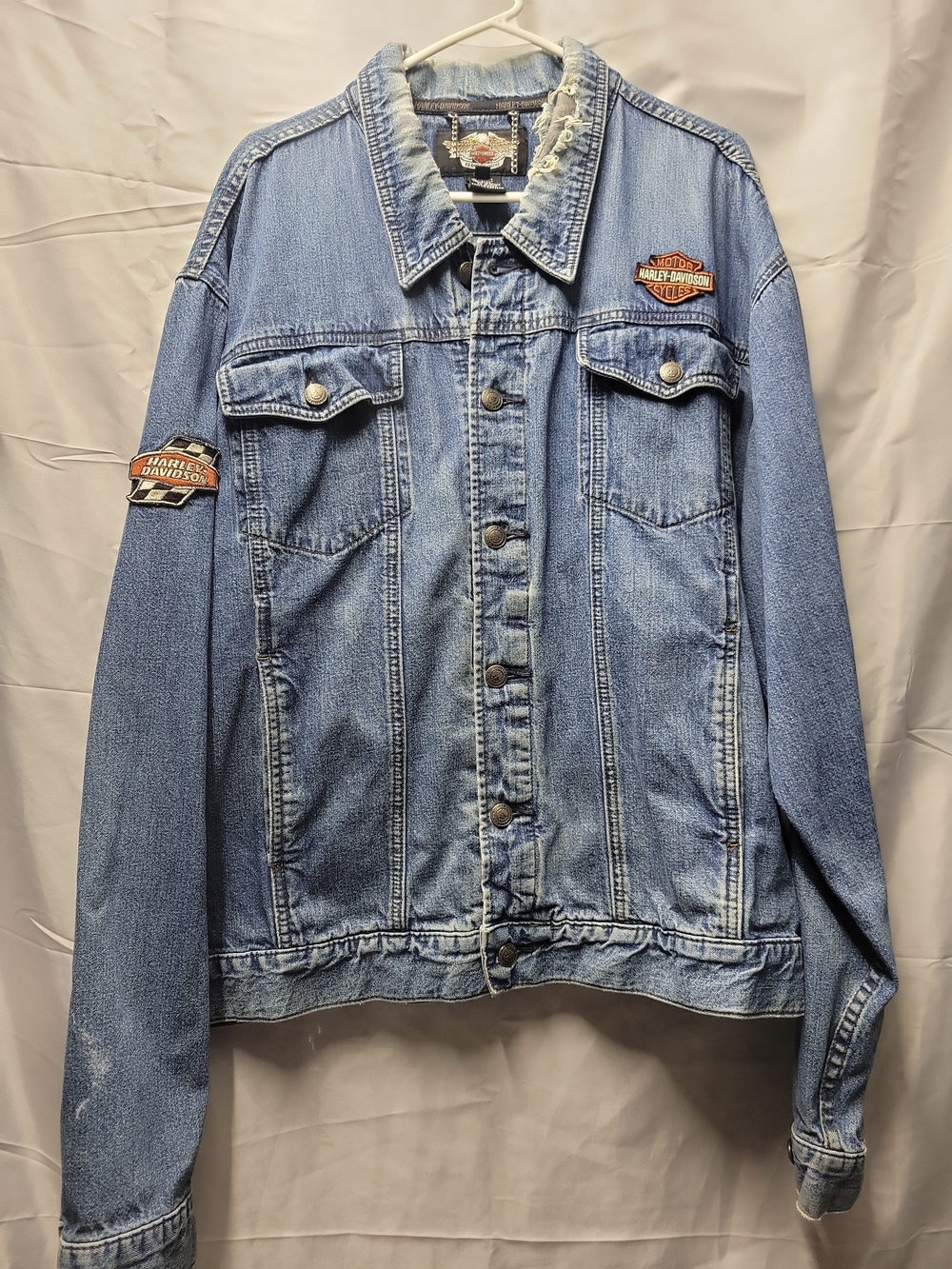 Vtg 2005 Harley Davidson Race Eagle Denim Biker Jacket Large Tall 96192-05VM 2XL